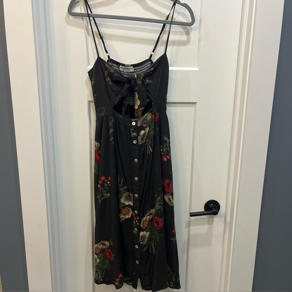 Charlie Holiday Anthropologie Dress Women Sz 4 Midi Tie Front Button Down‎ Dress